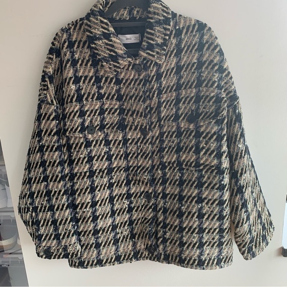 Mango Tweed Plaid Jacket Shacket Size L - Picture 9 of 16
